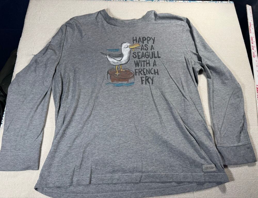 Life is Good Men's XL Tee Long Sleeve "Happy as a Seagull with a French Fry"